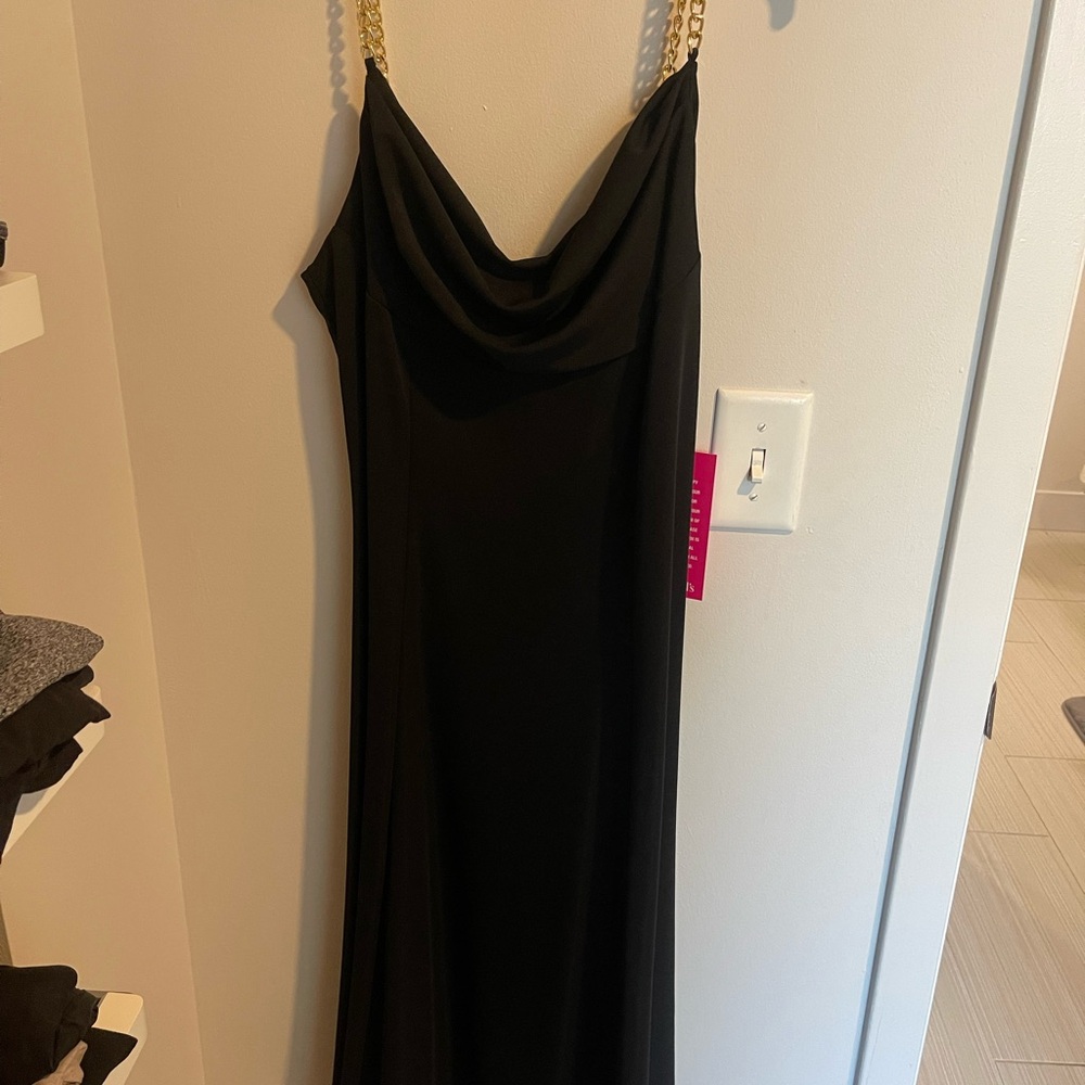 MARINA Black Sleeveless Cowl Neck Slip Dress